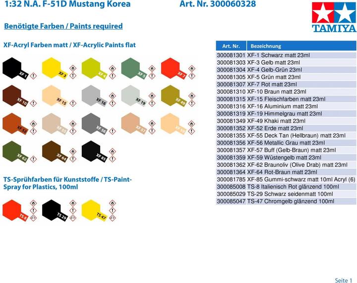 Actual product image Tamiya North American F-51D Mustang Korean War