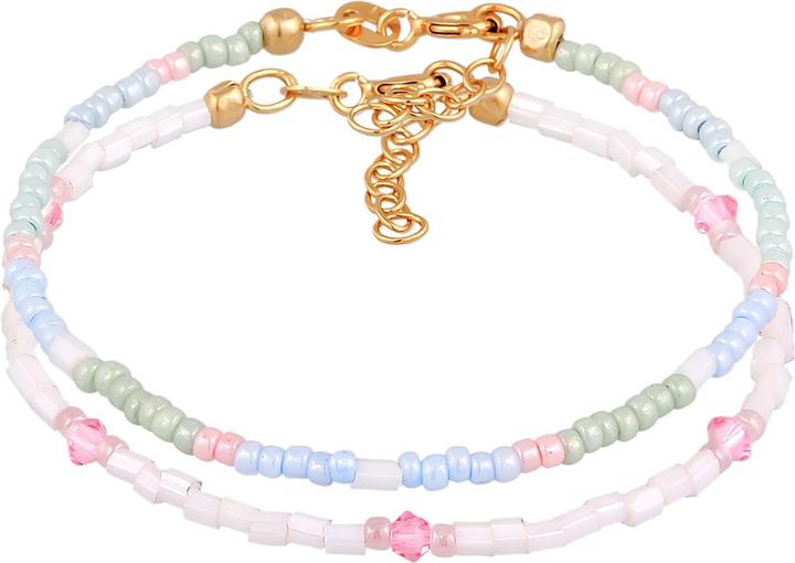 Elli Armband Kids Glasperlen Pastell 2er Set 925 Silber (14 cm, 925 Sterling Silber vergoldet, Glaskristall, Plastik, Glas)