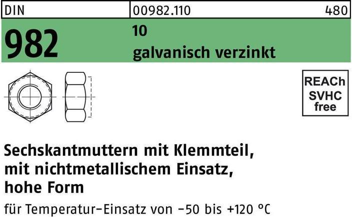 Produktbild Sechskantmutter DIN 982 m.Klemmteil M 20 10 galvanisch verzinkt (M20)