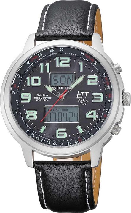 ETT EGS-11301-22L Solar Drive Funkuhr Hunter II Chronograph Herrenuhr (Analoguhr, Lünette drehbar, Digitaluhr, Chronograph, Funkuhr, 48 mm)