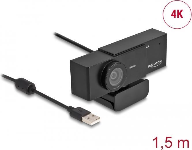 Produktbild Delock USB UHD Webcam mit Mikrofon 4K 30 Hz 110° Blickwinkel und Stativ (8.30 Mpx)