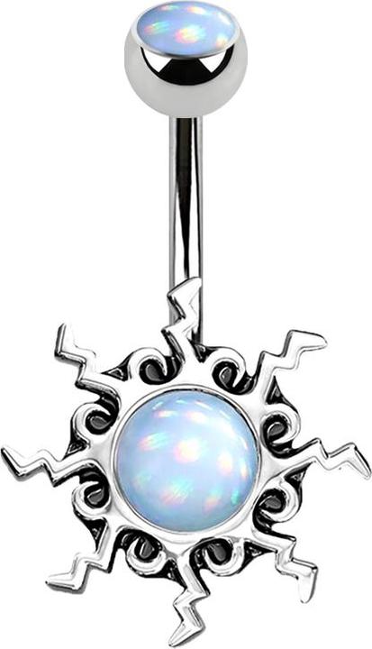 Star Piercing Banane silber Sonne mit Epoxidstein blau (Messing, Chirurgenstahl 316L)