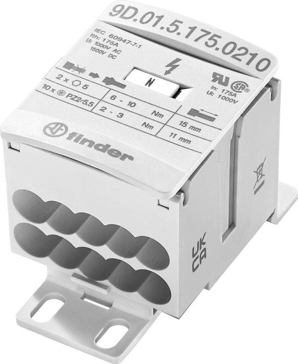 Finder 9D.01.5.175.0210 Verteiler Weiss 16 mm² 175 A 1000 V/AC, 1500 V/DC Lei