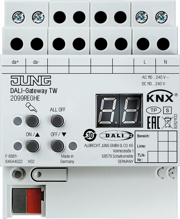 Actual product image JUNG Gateway DALI KNX REG 240V LED 4TE 2099REGHE