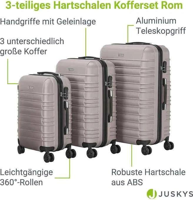Produktbild Juskys 3-teiliges Hartschalenkoffer-Set mit 360° Rollen (120 l, M (50 - 90l), XL (ab 115l))