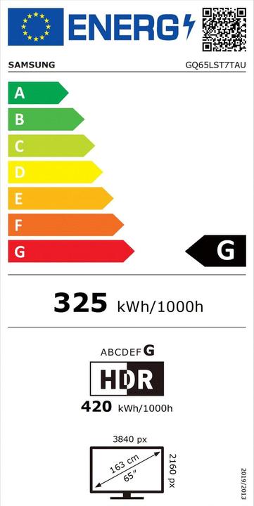 Label énergétique Samsung The Terrace GQ65LST7T (65", LST7, QLED, 4K, 2020)