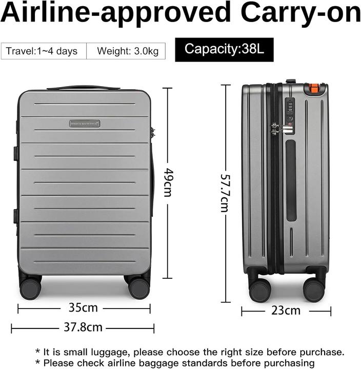Immagine prodotto British Traveller Hartschalen-Handgepäckkoffer mit TSA-Schloss (38 l, Bagaglio a mano (fino a 50 litri))