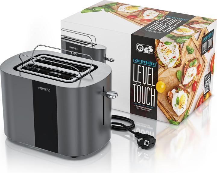 Image du produit Arendo Toaster Edelstahl 2 Scheiben Kurzschlitz, Restzeit & Bräunungsgradanzeige, Touch Display, 800 W (Prise UE)