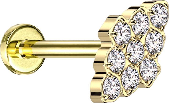 Star Piercing Micro Labret Innengewinde vergoldet Diamant vergoldet Kristalle silber (Titan G23, ohne Messing)