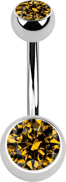 Star Piercing Banane silber mit zwei Kugeln Kristall topaz (ohne Messing, Chirurgenstahl 316L)