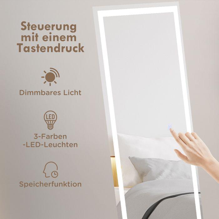 Produktbild Swisshandel24 Ganzkörperspiegel, 40 x 150 cm Standspiegel, Wandspiegel mit LED-Leuchte, Lichtspiegel mit 3 Lichtfa (40 x 150 cm)