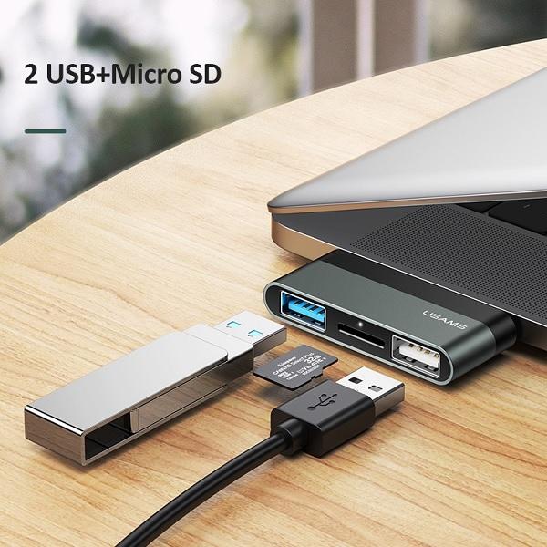 Actual product image Usams CONCENTRATORIAUS USB US-SJ463 1 x Micro SD + 2 x USB-A 3.0 (SJ463HUB01) (USB-C, 3 Ports)