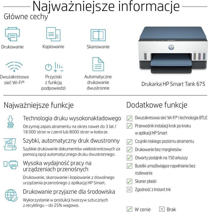Produktbild HP Smart Tank 675 Thermal Inkjet DPI pro Minute WLAN (Thermodirekt, Farbe)