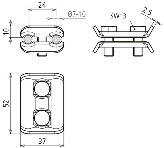 Produktbild Dehn + Söhne Parallelverbinder, DIN EN 62561-1, für gleiche Ø, 7-10 mm