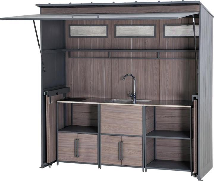 Produktbild Ventaris Outdoor-Küche Gartenhaus 220 cm x 94 cm x 226 cm mit Einrichtung Anthrazit