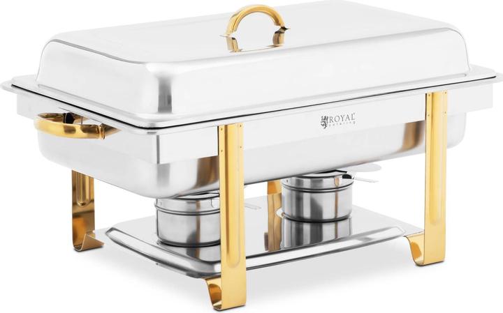 Royal Catering Chafing Dish Warmhaltebehälter Rechaud GN 1/1 Goldakzente 9 L 2 Brennstoffzellen