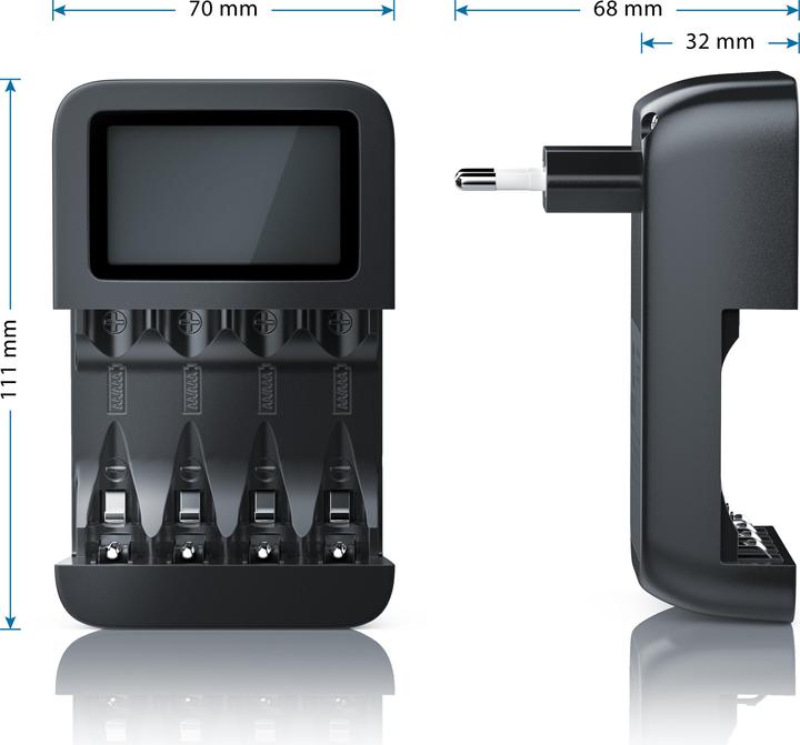 Produktbild Aplic Batterie Ladegerät 2700 mA, Universal 4-Schacht Batterielader geeignet für Typ AA / AAA NiMH Akkus (1 Stk., AA, AAA, 1000 mAh, Ladegerät ohne Akku)