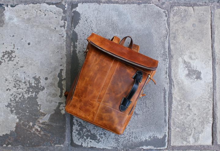 Image du produit Only-Bags.Store Sac à dos en cuir véritable fait main, sac à dos, sac de voyage vintage pour ordinateur portable