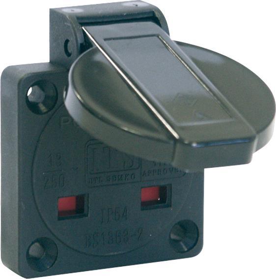 Actual product image PCE Socket outlet with earthing contact, British system 13A 3p 250V IP54 (black, side connection