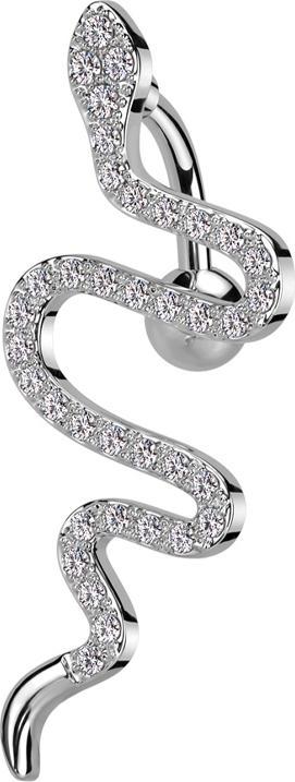 Star Piercing Banane silber mit Kugel Schlange Kristalle silber (Messing, Chirurgenstahl 316L)