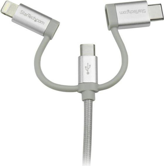 Actual product image StarTech USB Lightning Cable - USB-C Micro-B Charging Cable - 1m - braided - Silver - USB to Lightning (1 m, USB 2.0)
