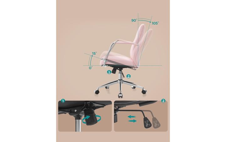 Actual product image Songmics Office chair with upholstered backrest and armrests, pink