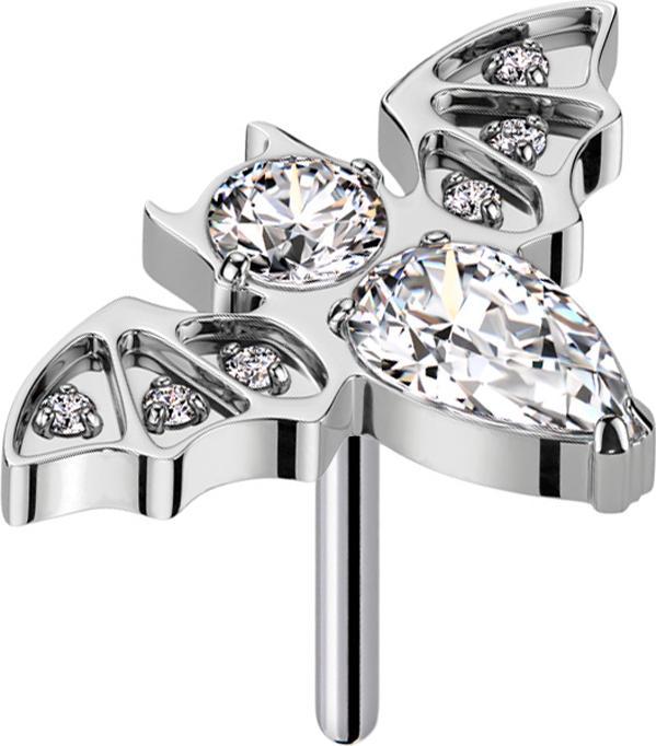 Star Piercing Threadless Fledermaus silber Kristalle silber (ohne Messing, Titan G23)