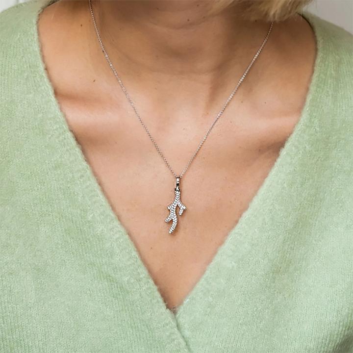 Actual product image Ti Sento Milano Chain with pendant branch with zirconia 6781ZI (Rhodium-plated 925 Sterling silver, 45 cm)