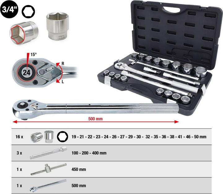 Produktbild KS Tools Steckschlüssel- Satz (32 mm, 19 mm, 24 mm, 50 mm, 41 mm, 22 mm, 23 mm, 21 mm, 27 mm, 35 mm, 46 mm, 26 mm, 30 mm, 38 mm, 29 mm, 36 mm)