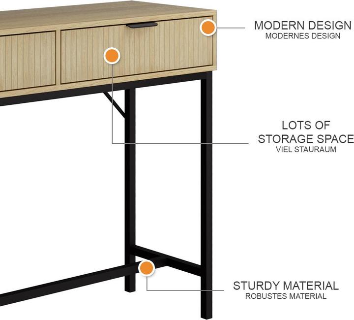 Actual product image Vicco Lennox dressing table, oak/black, 100 x 75 cm with 2 drawers (100 x 75 x 30 cm)