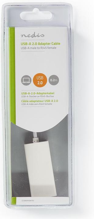 Actual product image Nedis USB Network Adapter USB 2.0 100 Mbps USB-A Male RJ45 Female 0.20 m Round Gold Plated Bare Copp (RJ45, 20 cm)