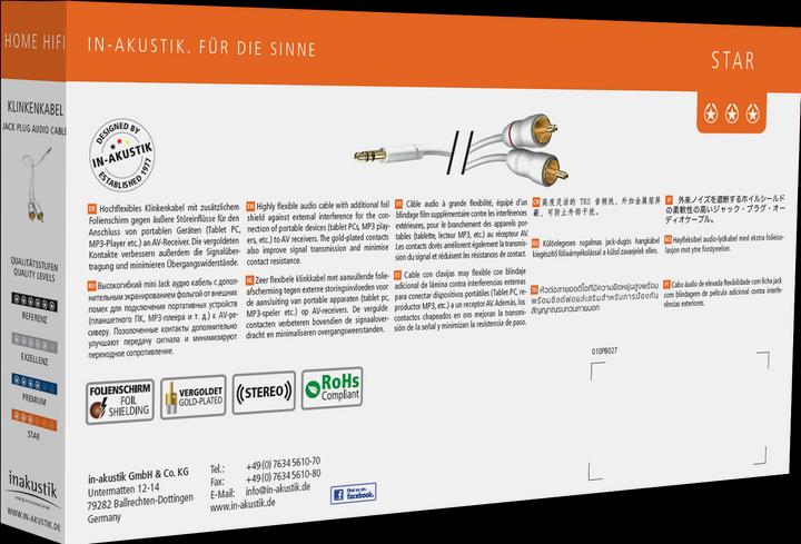 Produktbild Inakustik Star Stereo-Klinke – 2x RCA (1.50 m, 3.5mm Klinke (AUX), Cinch)