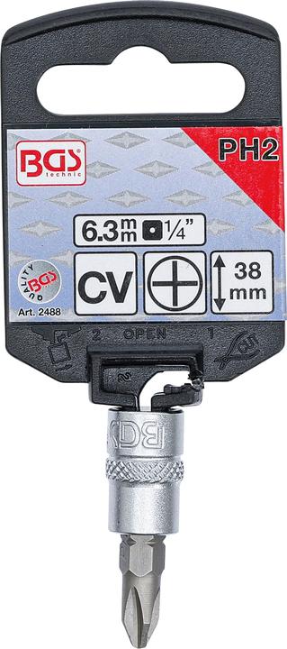 Actual product image BGS Bit Socket | 6.3 mm (1/4") Drive | Cross Slot PH2 (6.3 mm)