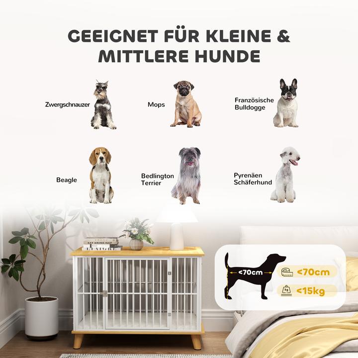Actual product image PawHut Hundekäfig Stahl, Spanplatte Weiss+Eiche (Dog house)