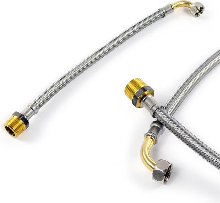 Produktbild XPOtool Flexschlauch 300mm DN8 Panzerschlauch 3/8ÜM Bogen 14,95mm 1/2AG 20,95mm