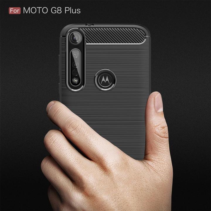Actual product image König Design Case Mobile Protection for Motorola G8 Plus Case Cover Bumper Carbon Optics TPU Blue (Motorola Moto G8 Plus)