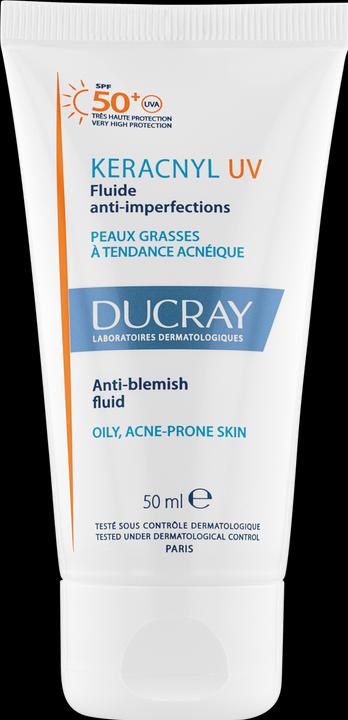 Ducray KeracnyL UV Fluid gegen Hautunreinheiten (Sonnencreme Gesicht, SPF 50+, 50 ml, 73 g)