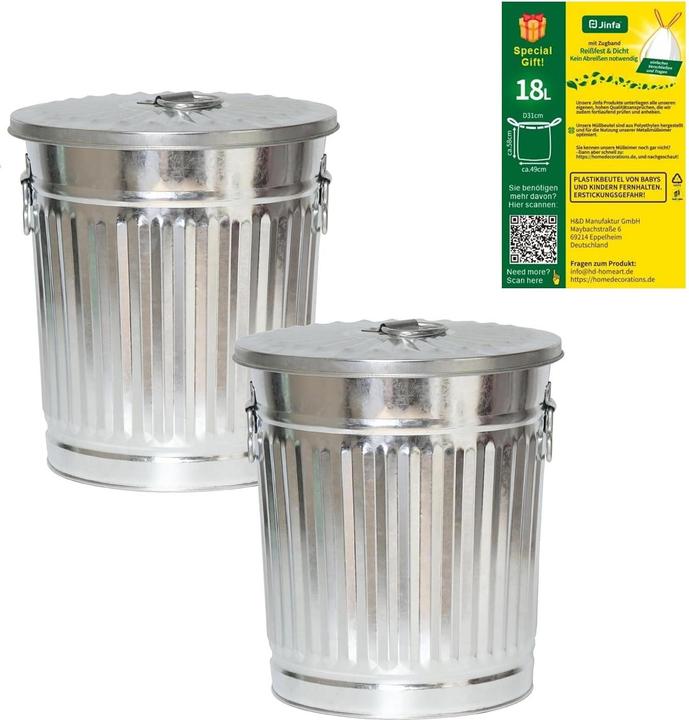 Produktbild Jinfa Metalleimer mit Deckel (2 x 18L + 5 Müllbeutel) (18 l)