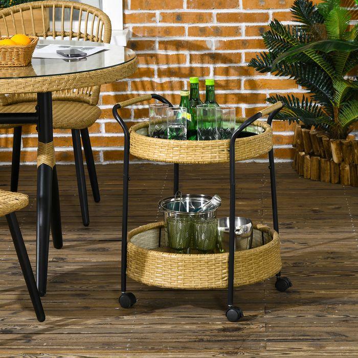 Produktbild Swisshandel24 Outdoor Servierwagen, 2 Etagen, Bremsen, Polyrattan, Metallrahmen, Φ50x66Hcm