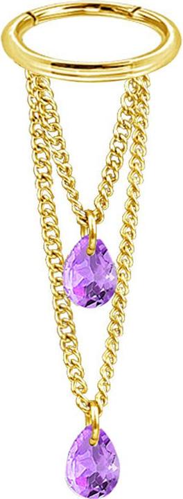Produktbild Star Piercing Micro Segmentring klappbar vergoldet Anhänger waagerecht zwei Ketten zwei Ovale Kristalle violett (Chirurgenstahl 316L, ohne Messing)