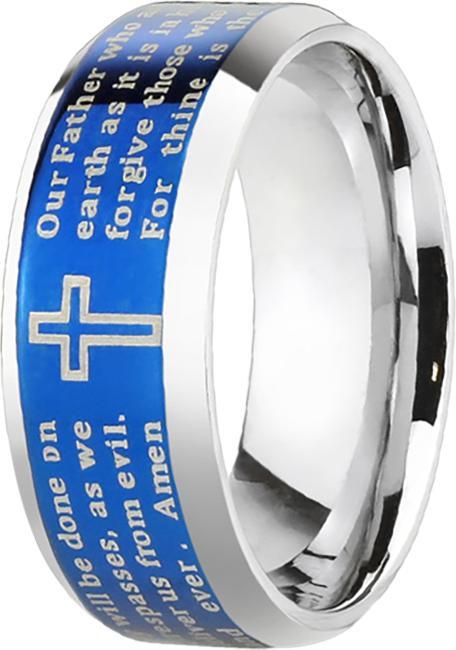 Star Piercing Ring silber Vaterunser blau (Chirurgenstahl 316L, ohne Messing)