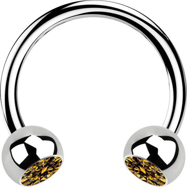 Star Piercing Micro Circular Barbell silber mit zwei Kugeln Kristall topaz (ohne Messing, Chirurgenstahl 316L)