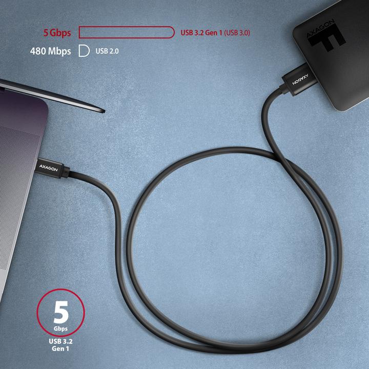 Image du produit Axagon BUMM3-CM10AB Câble Micro-B USB vers USB-C 3.2 Gen 1 (1 m, USB 3.2 Gen 1, 5 W)