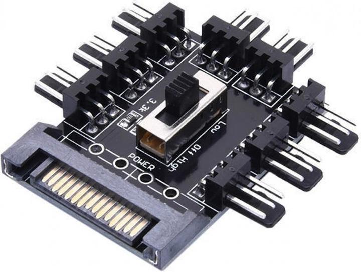 Produktbild PowerGuard 8-Fach PC Lüfter (3pin, 12V) auf SATA Stromversorgung Board