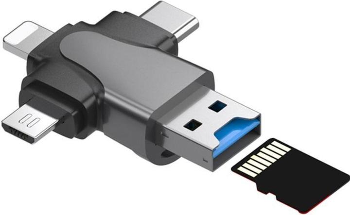 PowerGuard 4 in 1 USB-C Lightning MicroUSB & MicroSD Card Reader Adapter (USB Typ C, Lightning, Micro USB)