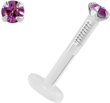 Bijouteria Piercing für Lippe/Tragus (Bioplast, Silber 925, Premium Kristall)