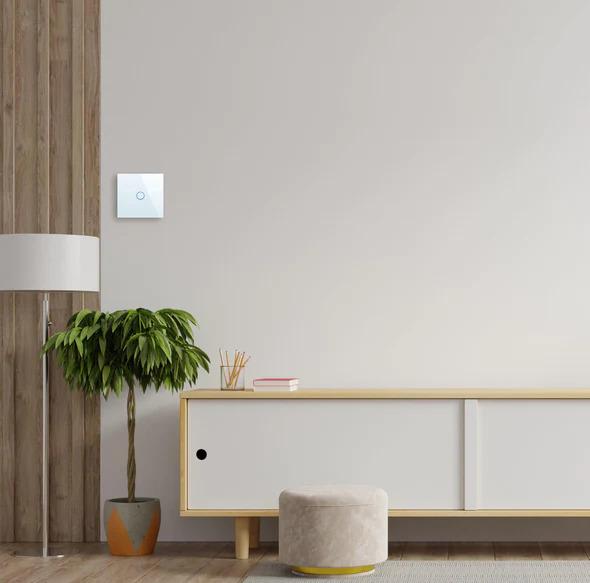 Actual product image Spring One Gang, One Way Touch Switch, Glass White