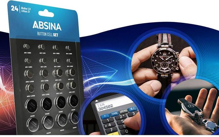 Image du produit Absina SET de piles boutons 24 piles alcalines + lithium (24 pcs, CR2032, LR621., CR2016, CR2025, 158 mAh)