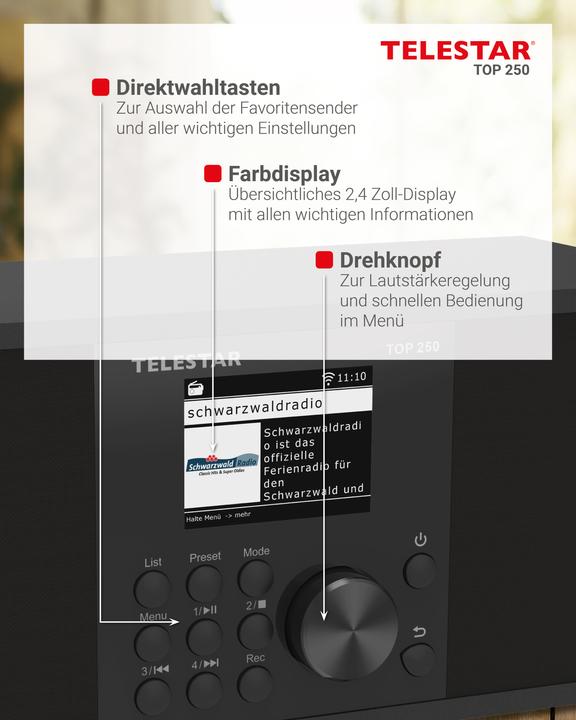 Immagine prodotto Telestar TOP 250 DAB+ Internetradio schwarz (Web radio, DAB, VHF, WiFi, Bluetooth)