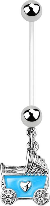 Produktbild Star Piercing Banane transparent mit zwei Kugeln silber Anhänger Kinderwagen blau (Messing, Bioflex, Chirurgenstahl 316L)